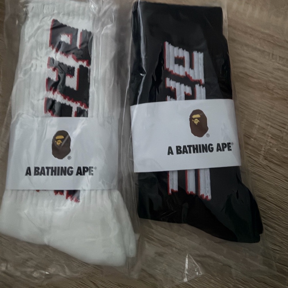 Men’s Bape Large Logo Crew Socks — White & Black (2-Pair)